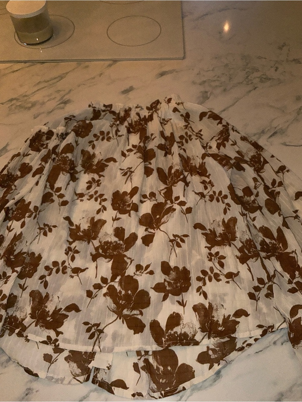 eesome White & Brown Floral High-Low Tiered Skirt